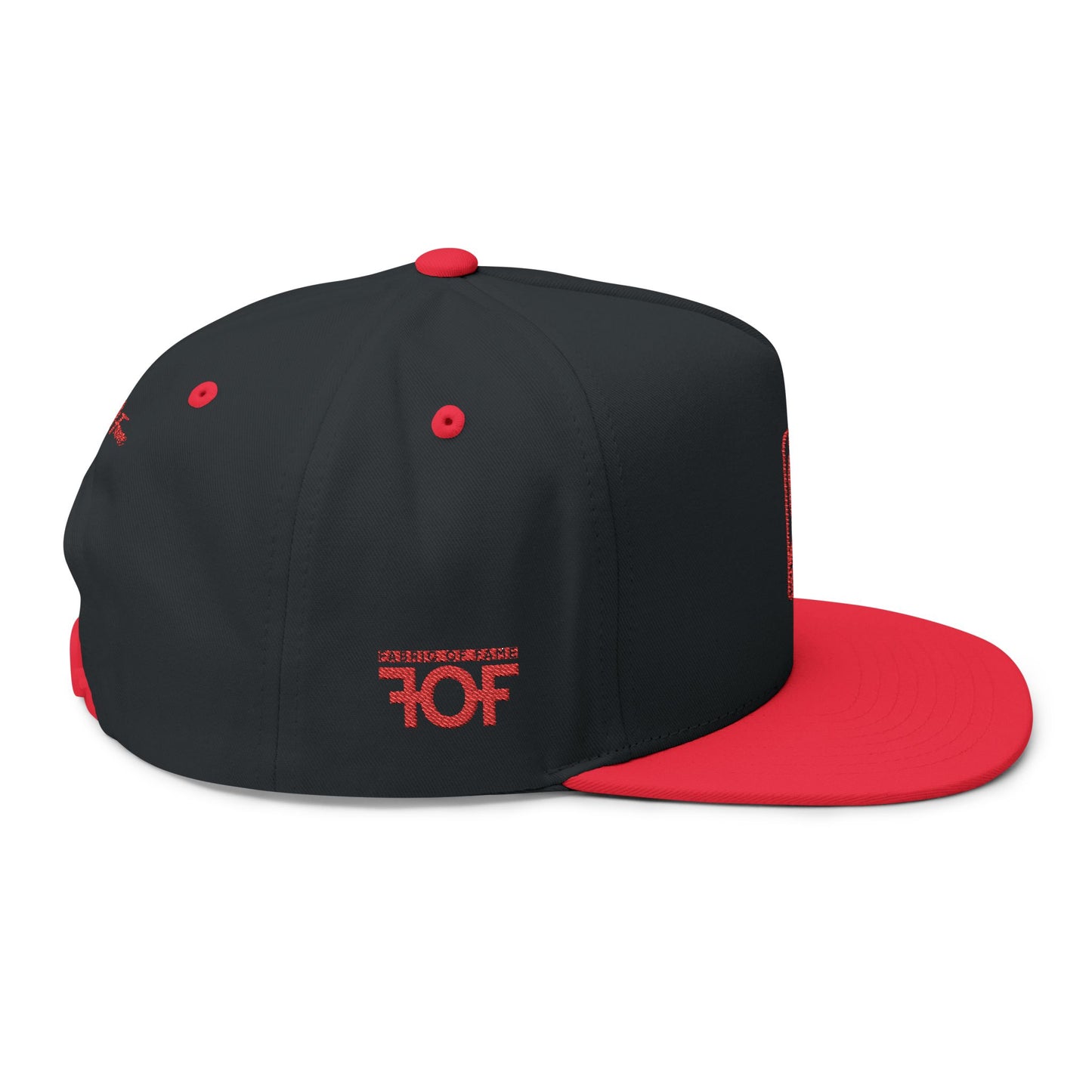 FOF Red Embroidered Flat Bill Cap – Vintage Fit | Fabric of Fame
